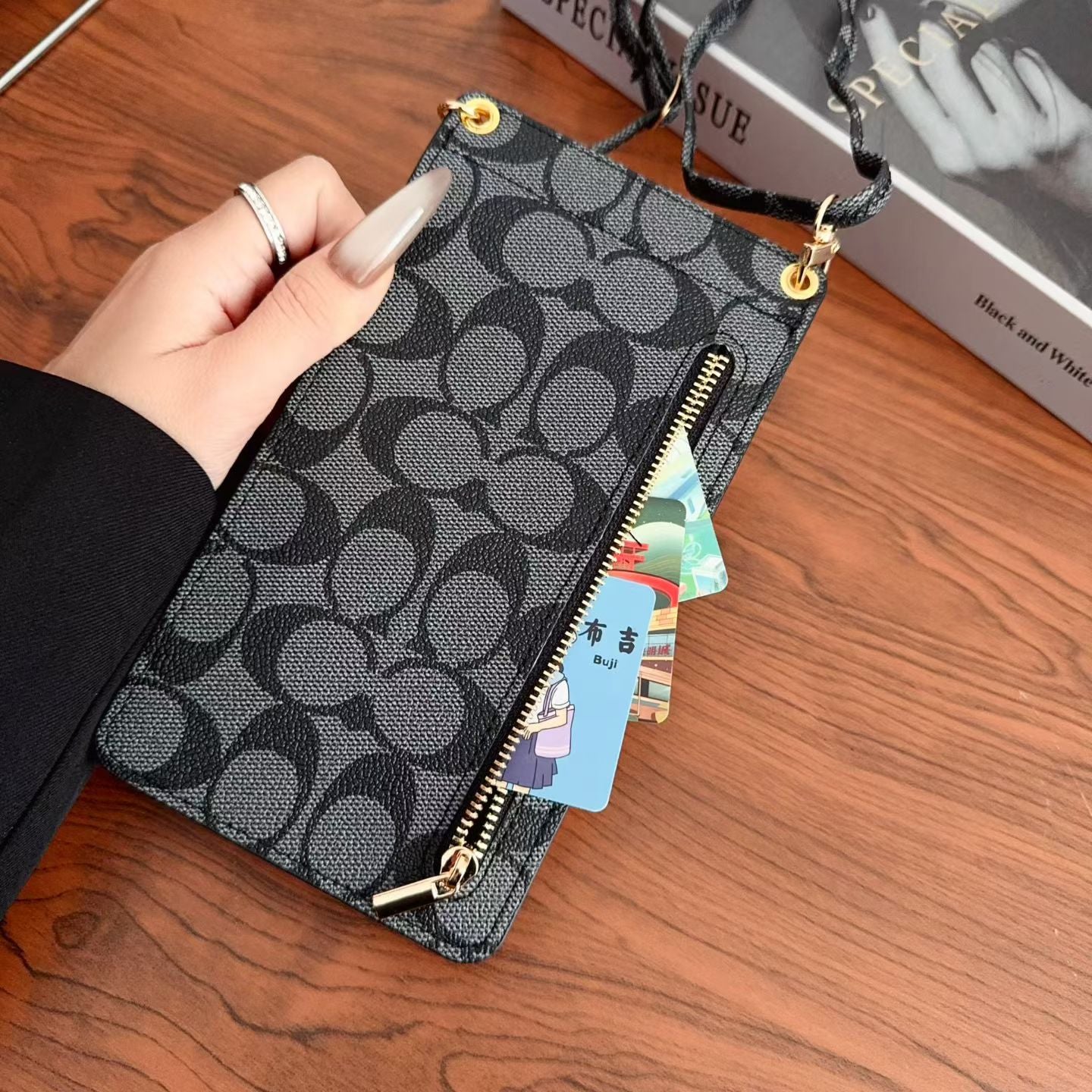 Elegant Leather CH iPhone Case With Wallet And Crossbody Strap For iPhone 17 Series-CYCH177