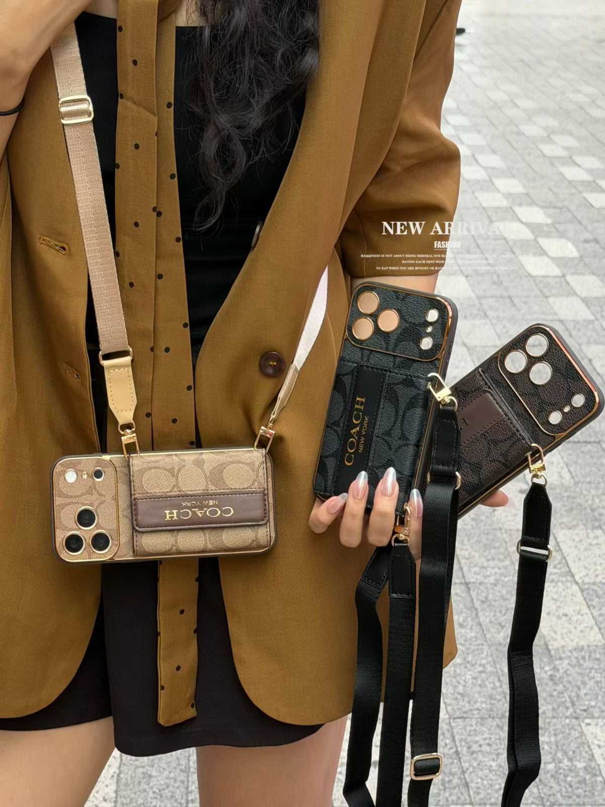 Premium Leather CH iPhone Case With Wallet And Crossbody Strap For iPhone 17 Series-CYCH206