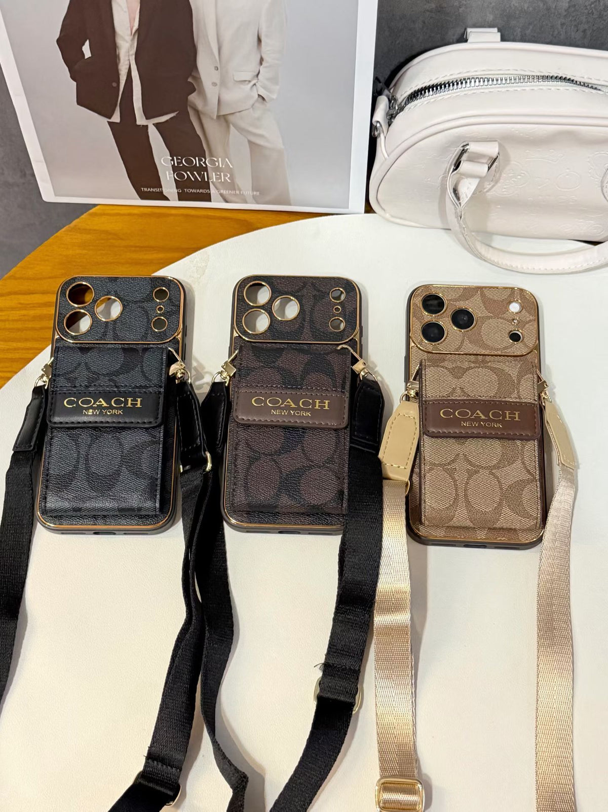 Luxury Leather CH iPhone Case With  Card Holder And Crossbody Strap For iPhone 17 Series-CYCH207