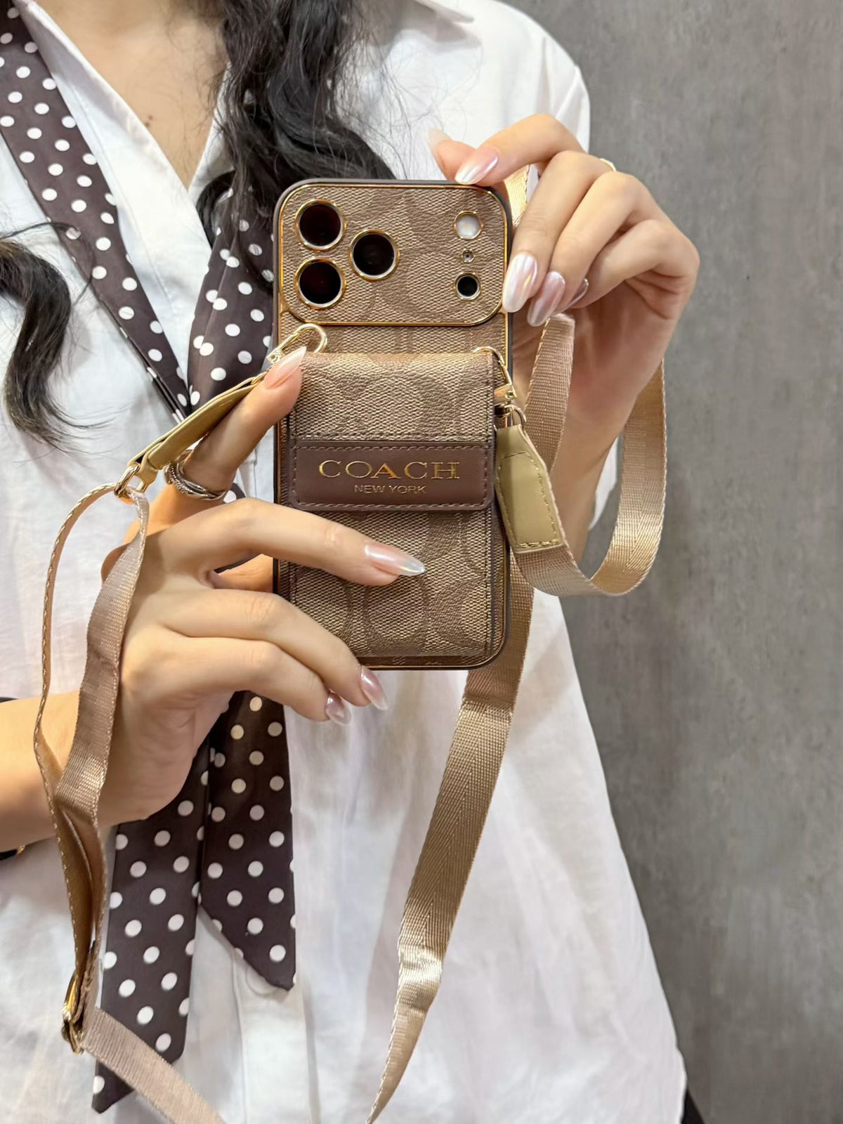 Luxury Leather CH iPhone Case With  Card Holder And Crossbody Strap For iPhone 17 Series-CYCH207