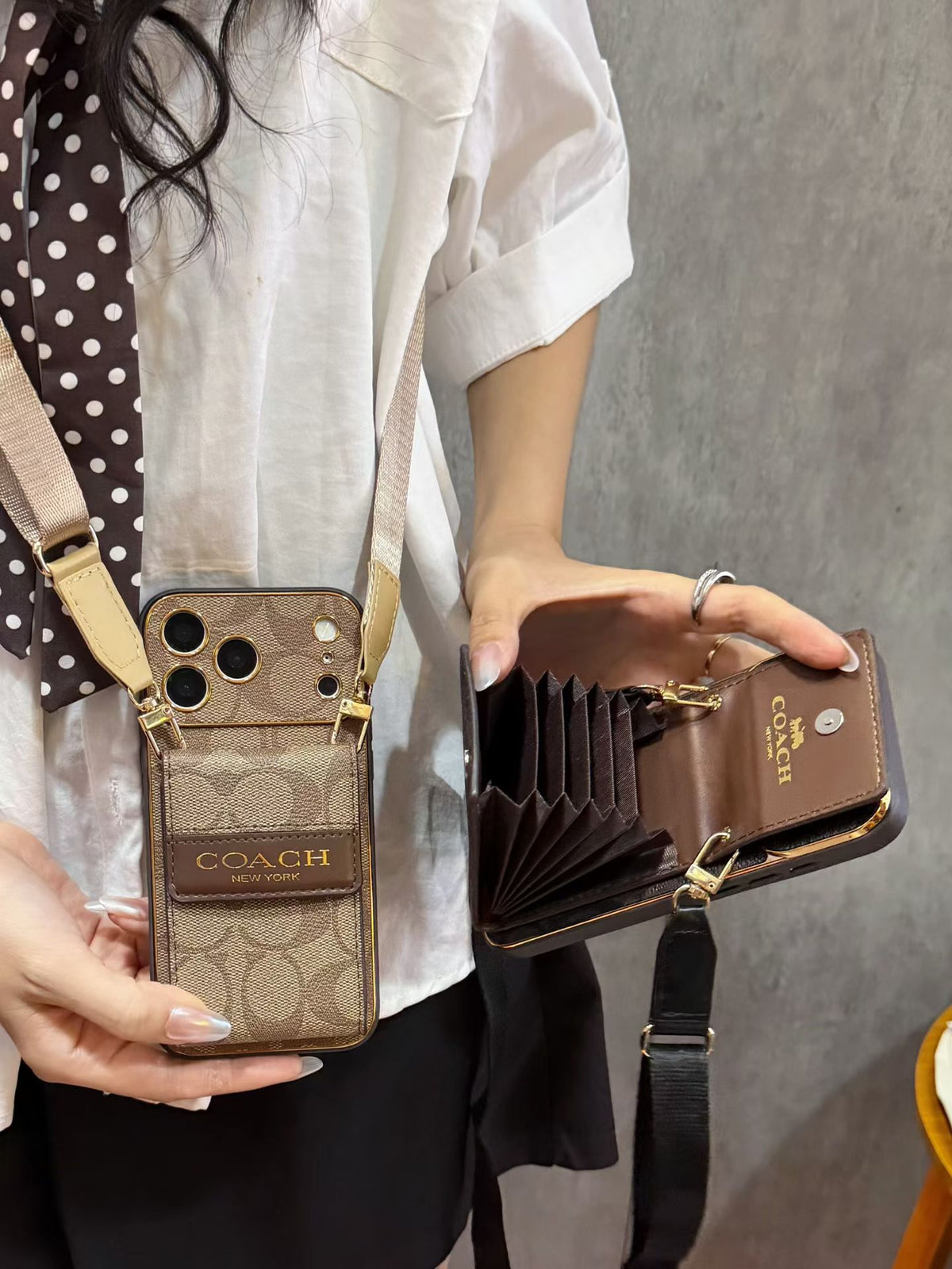 Luxury Leather CH iPhone Case With  Card Holder And Crossbody Strap For iPhone 17 Series-CYCH207