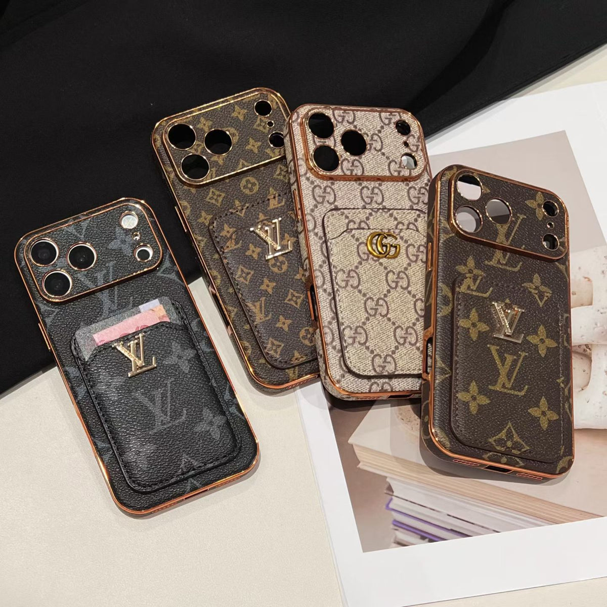 Elegant Leather Monogram iPhone Case With Card Holder For iPhone 17 Series-CYLV208