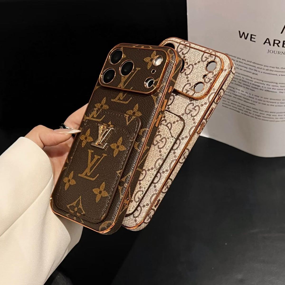 Elegant Leather Monogram iPhone Case With Card Holder For iPhone 17 Series-CYLV208