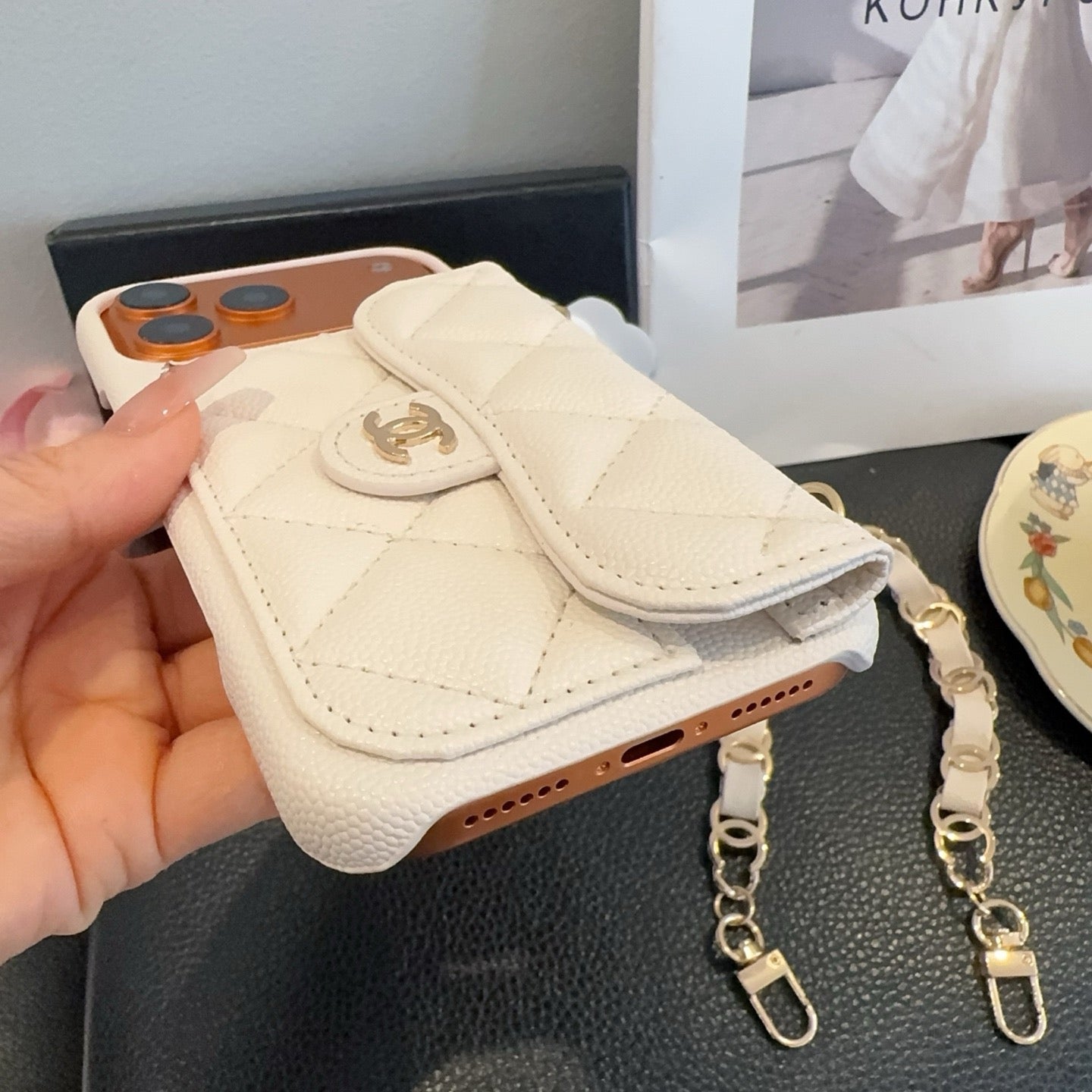High-quality Leather CC iPhone Case  With Wallet And Crossbody Strap-CYCC162