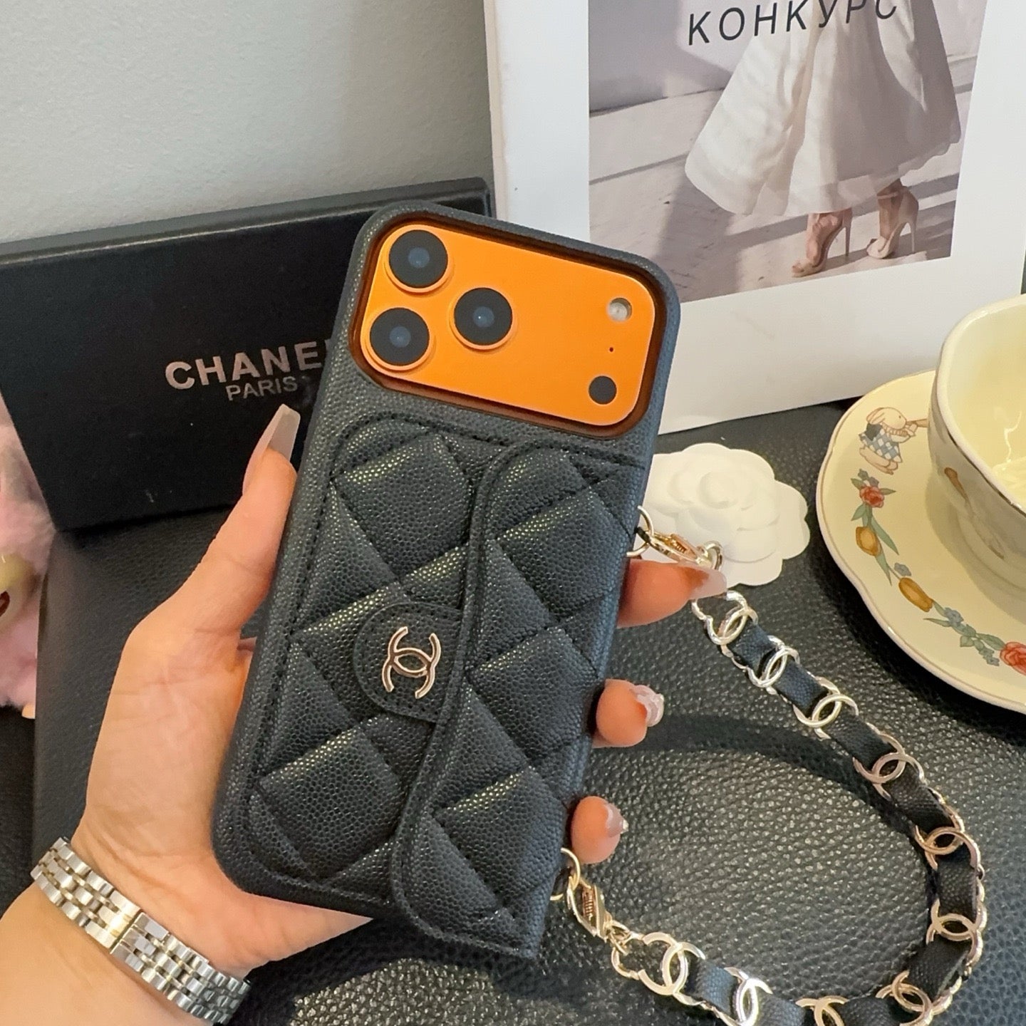Elegant Leather  CC iPhone Case  With Wallet And Crossbody Strap-CYCC163