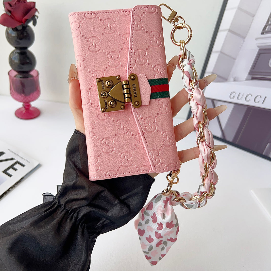 Leather GG iPhone Case With Flip Wallet-CYGG179