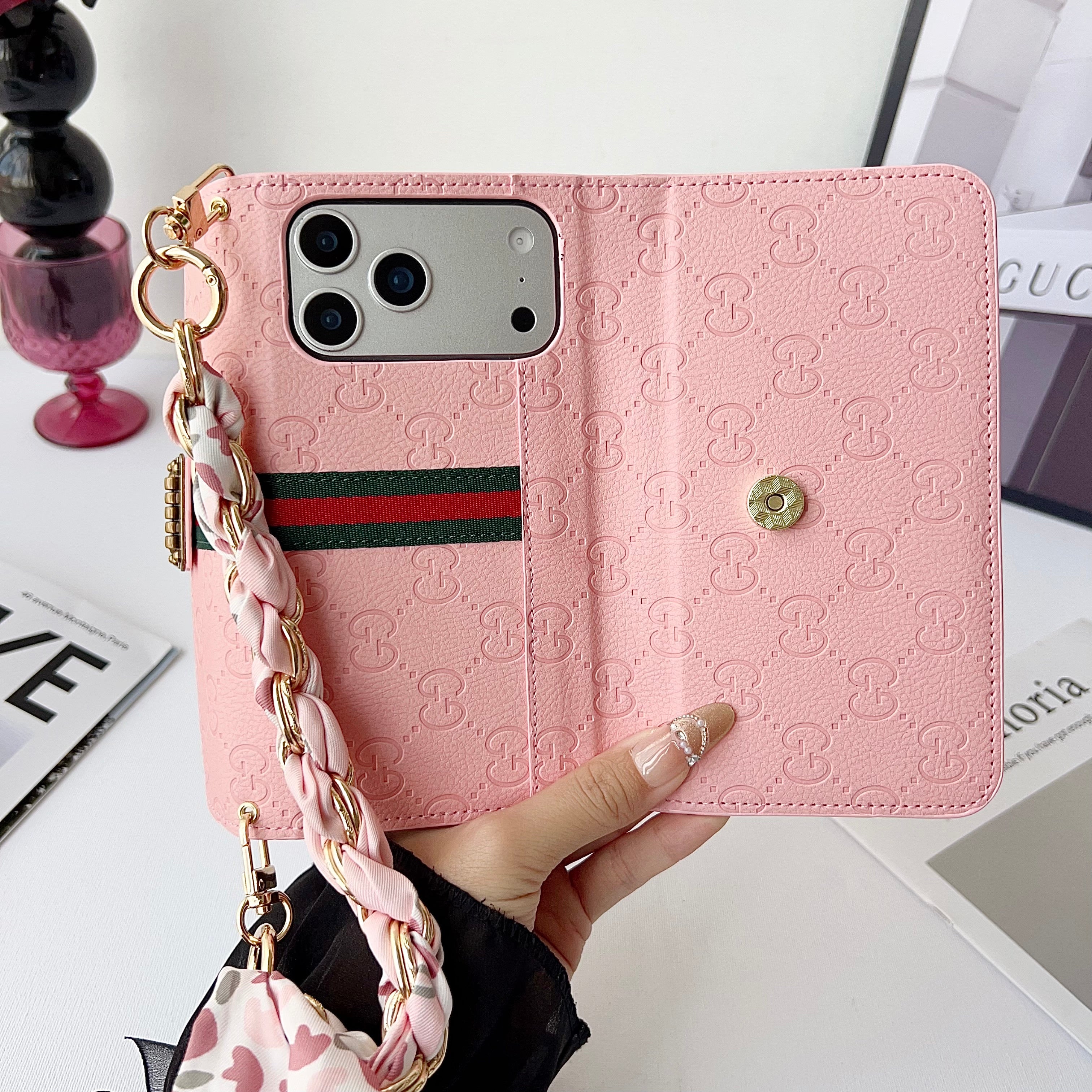 Leather GG iPhone Case With Flip Wallet-CYGG179