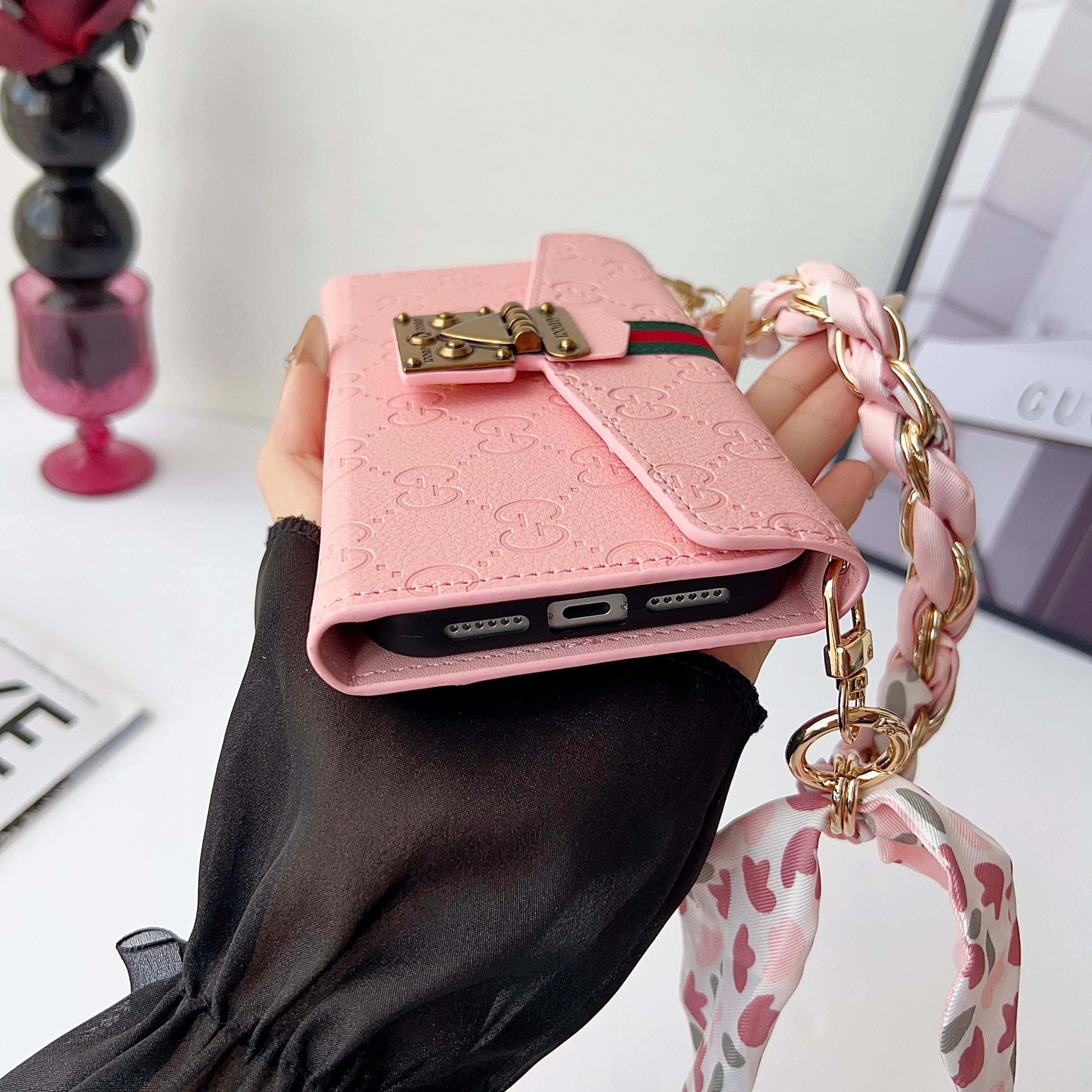 Leather GG iPhone Case With Flip Wallet-CYGG179