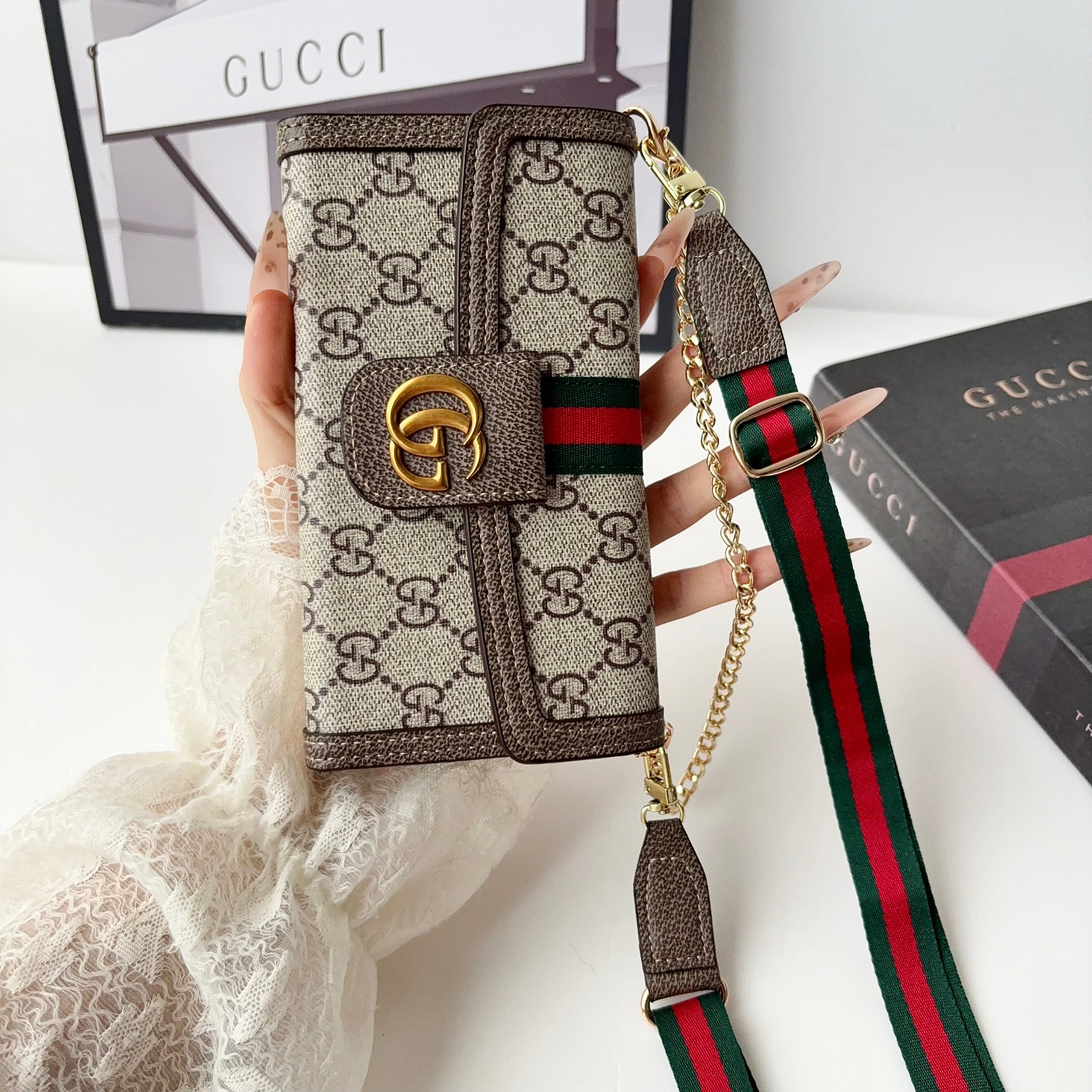 Classic Leather GG iPhone Case With Flip Wallet And Crossbody Strap-CYGG191