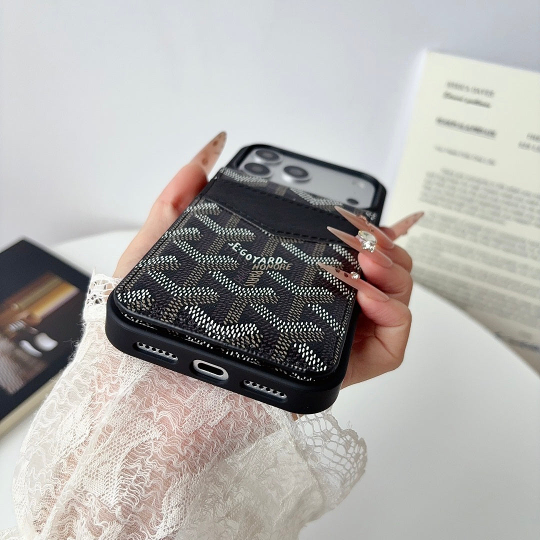 Luxury Leather GD iPhone Case With Card Holder For iPhone 17 Series-CYGD218
