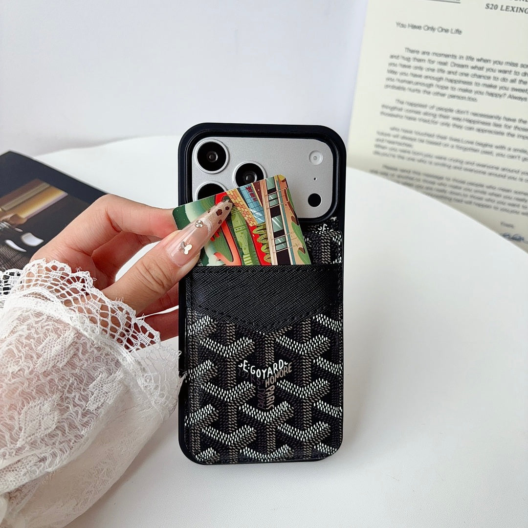 Luxury Leather GD iPhone Case With Card Holder For iPhone 17 Series-CYGD218