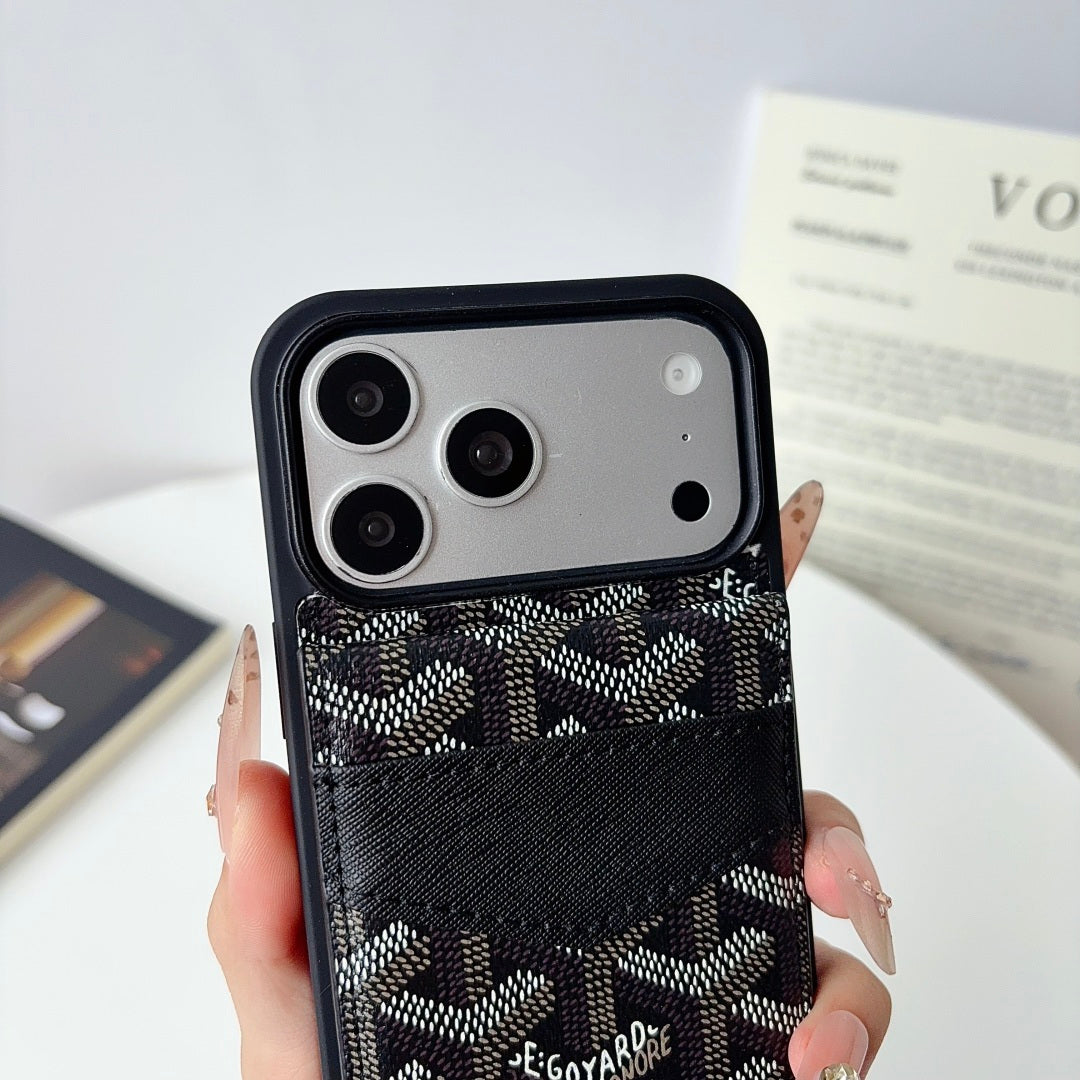 Luxury Leather GD iPhone Case With Card Holder For iPhone 17 Series-CYGD218