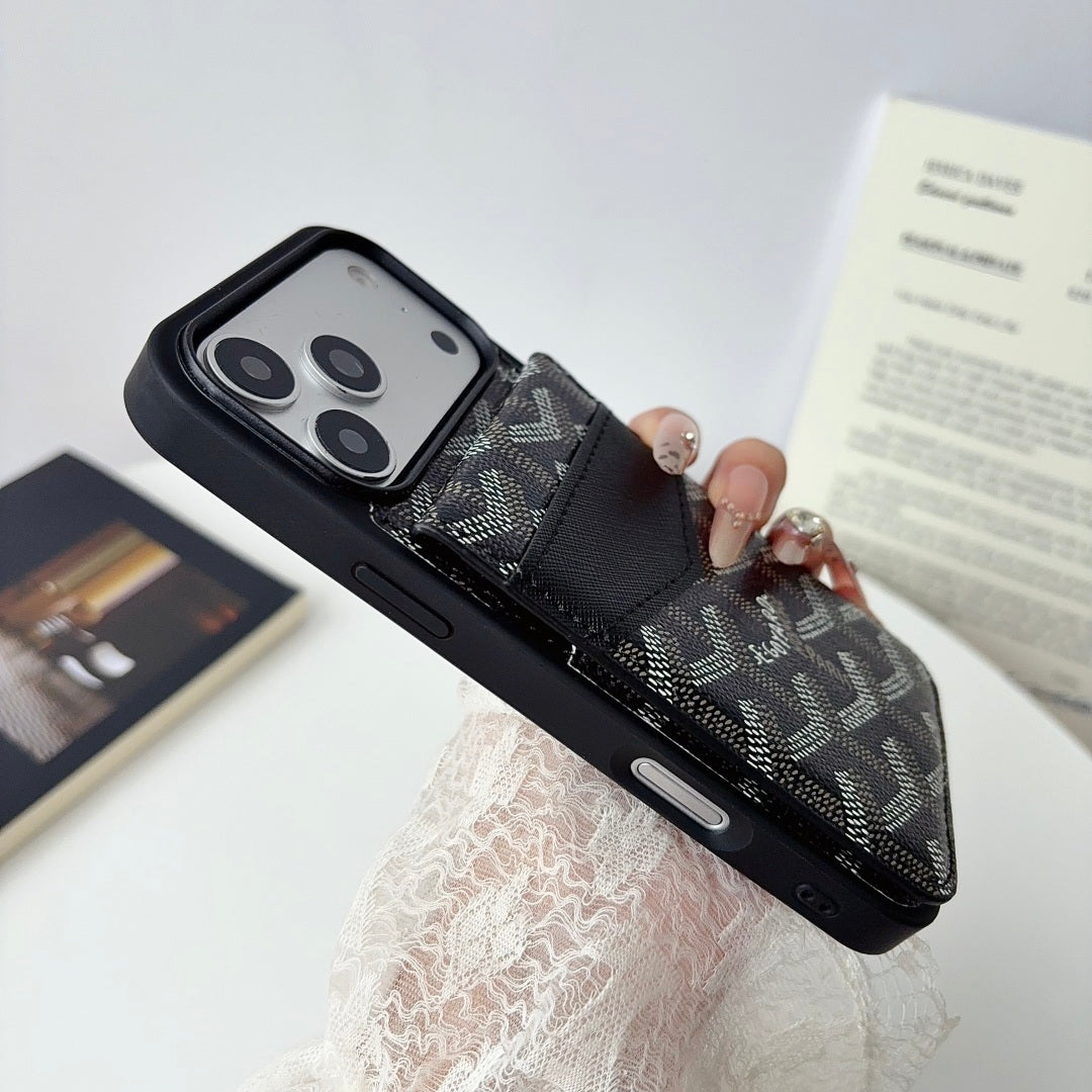 Luxury Leather GD iPhone Case With Card Holder For iPhone 17 Series-CYGD218