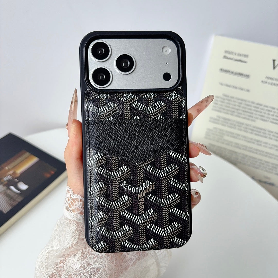 Luxury Leather GD iPhone Case With Card Holder For iPhone 17 Series-CYGD218