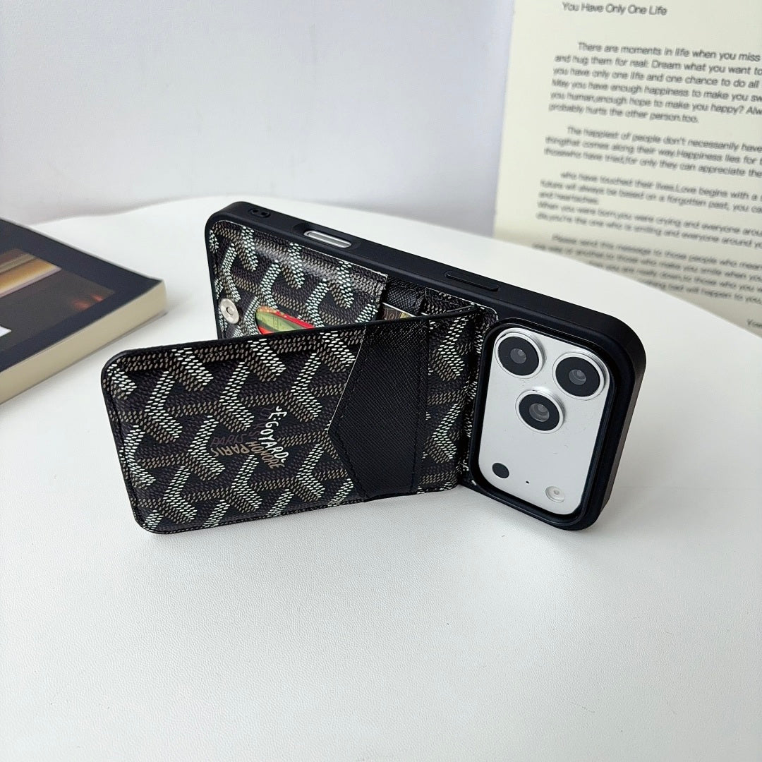 Luxury Leather GD iPhone Case With Card Holder For iPhone 17 Series-CYGD218