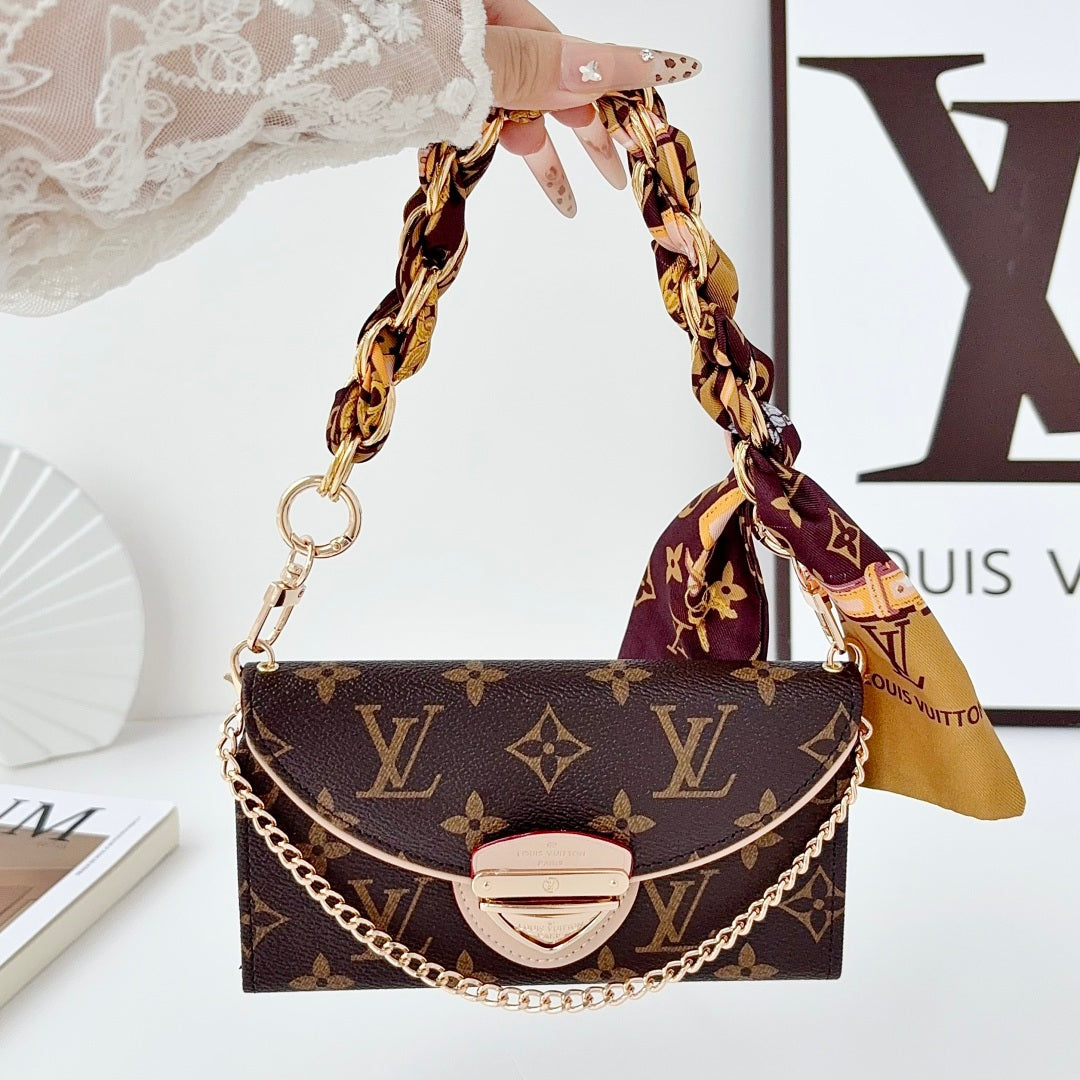Premium Leather Monogram iPhone Case With Flip Wallet And Crossbody Strap-CYLV222