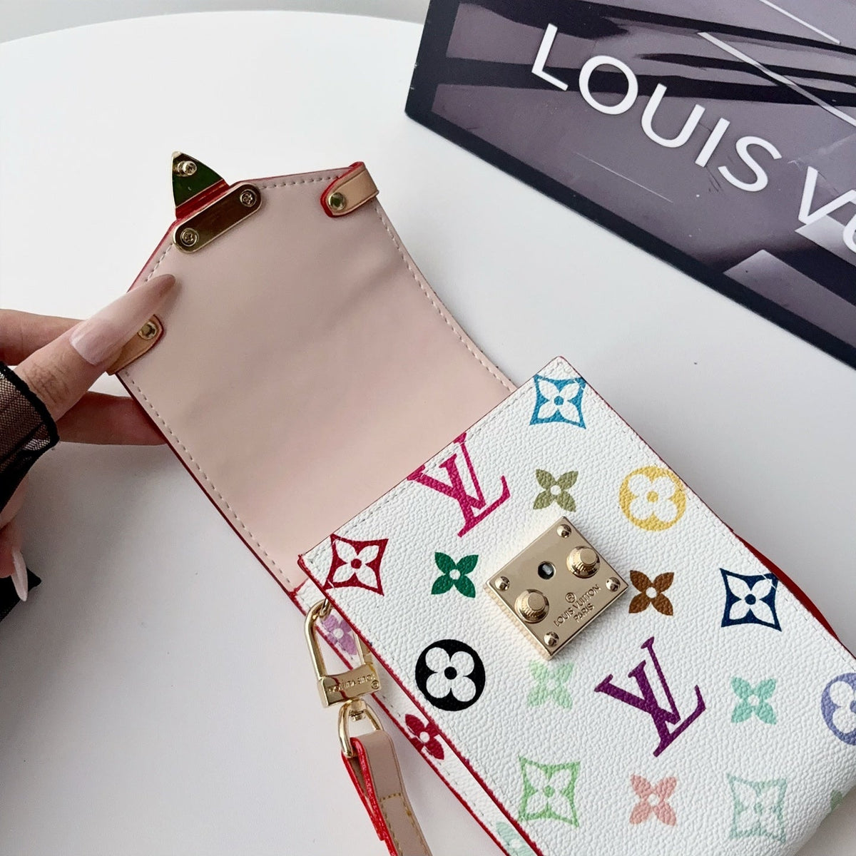 Premium Leather Monogram Crossbody Phone Bag-CYLV227