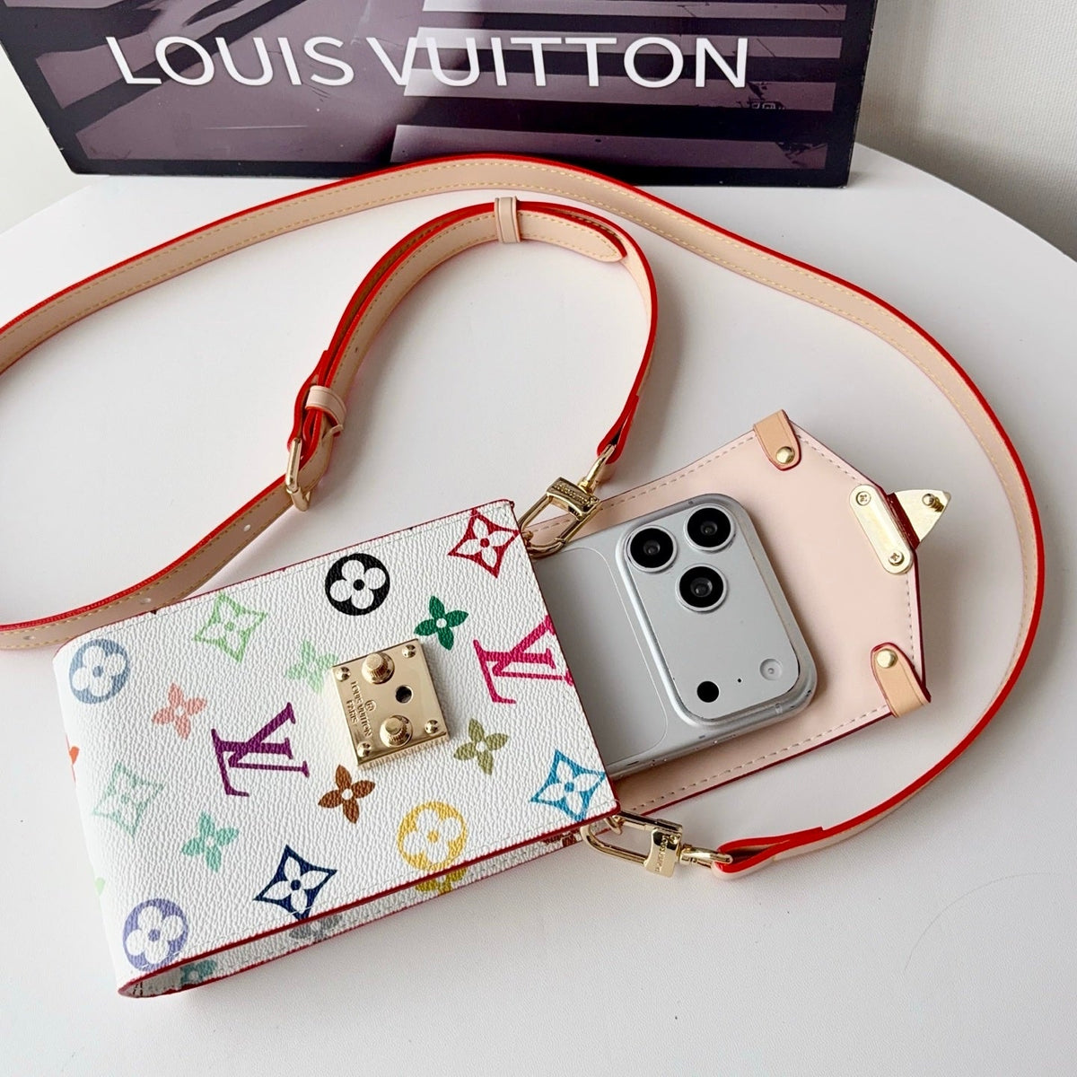 Premium Leather Monogram Crossbody Phone Bag-CYLV227