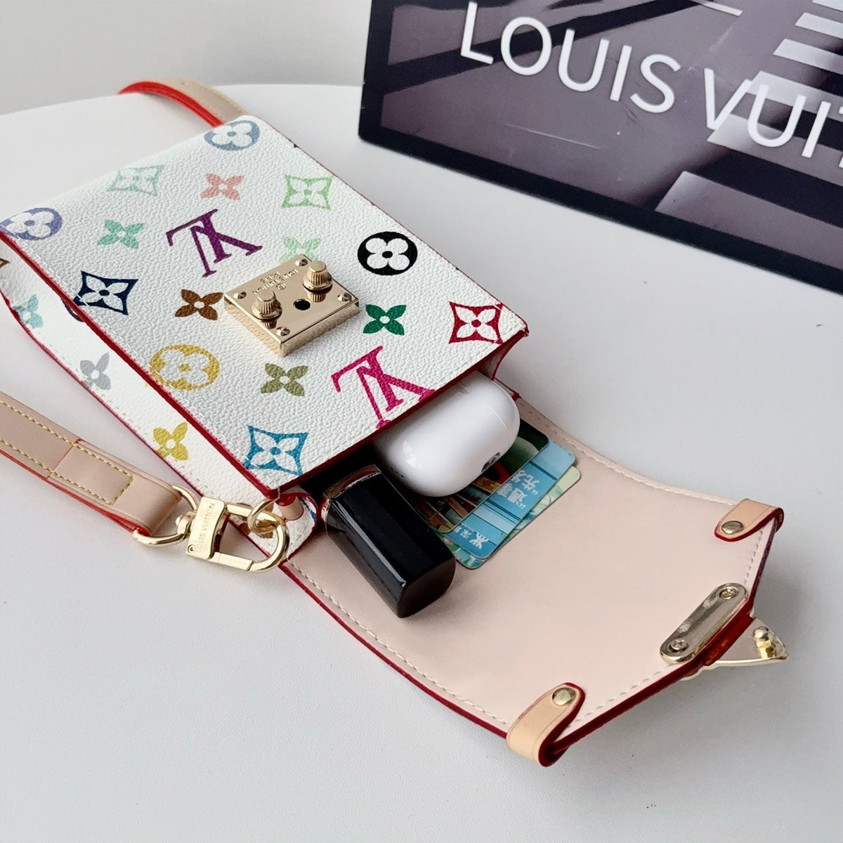 Premium Leather Monogram Crossbody Phone Bag-CYLV227