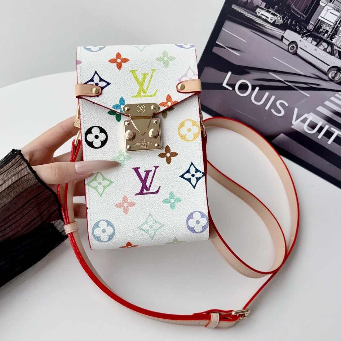 Premium Leather Monogram Crossbody Phone Bag-CYLV227