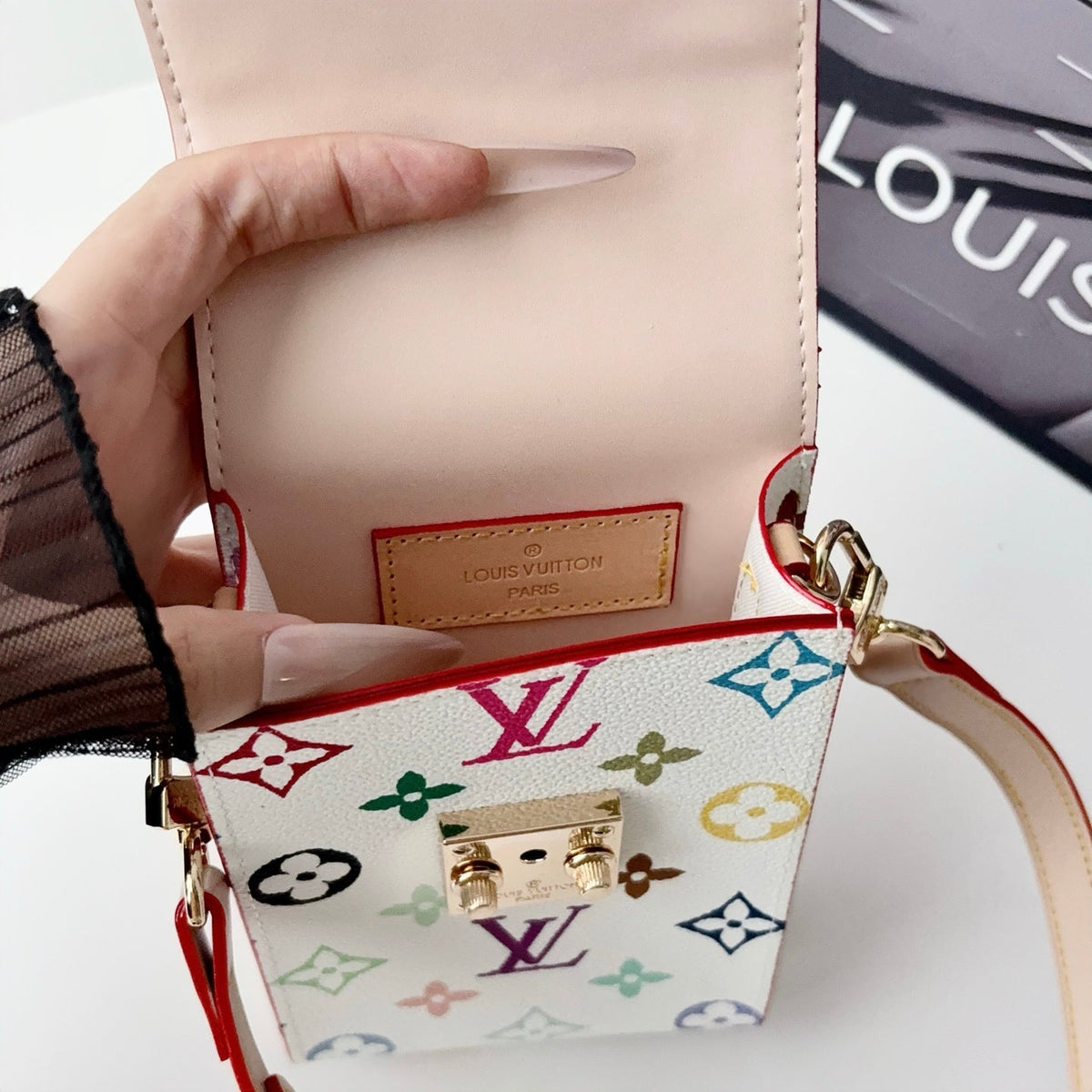 Premium Leather Monogram Crossbody Phone Bag-CYLV227